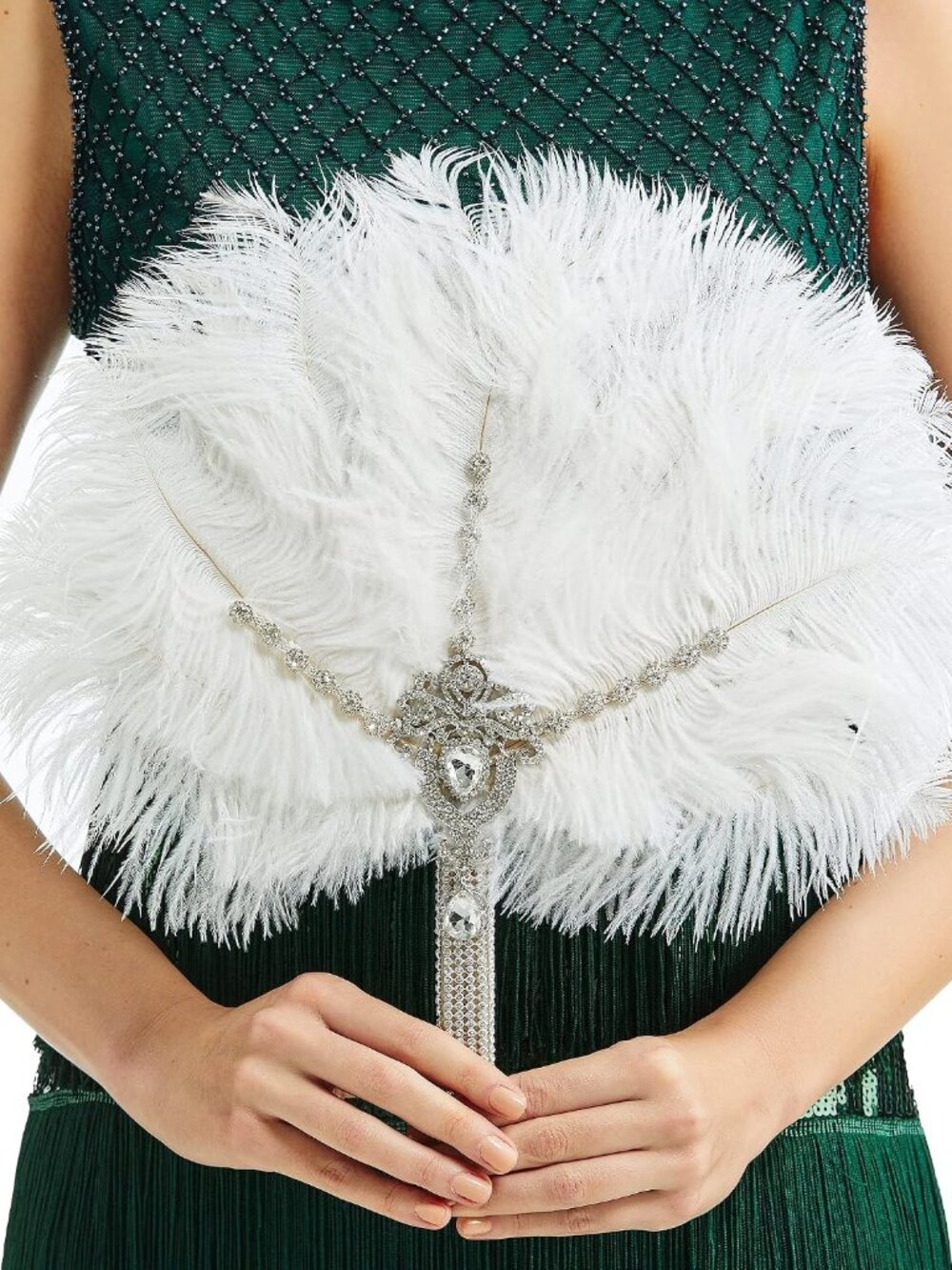 Vintage Bridal Feather Bouquet 1920s Ostrich Feather Fan Crystal Bridesmaid Bouq